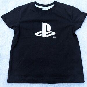 Unisex Retro Gamer PlayStation Tee Iconic Logo on Black for Kids Cotton Stylish